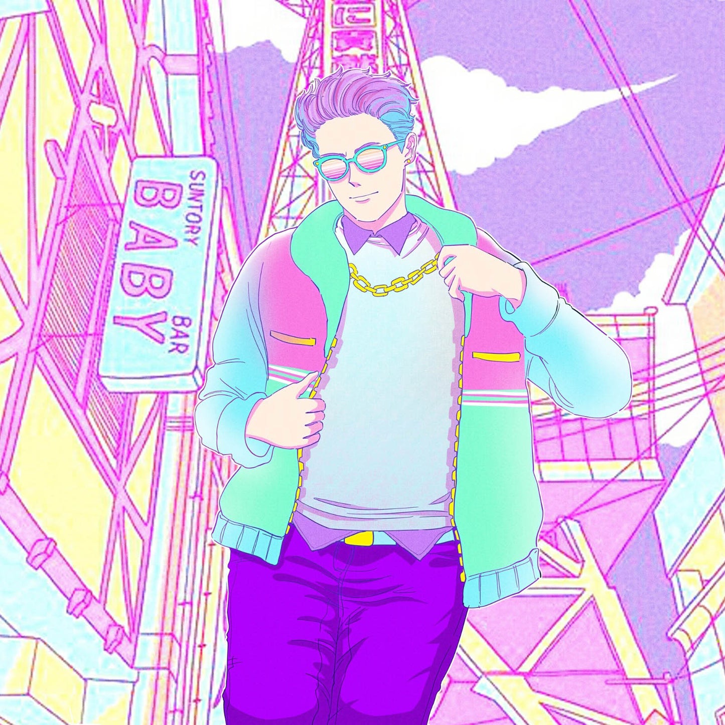 Vaporwave style portrait - Digital File
