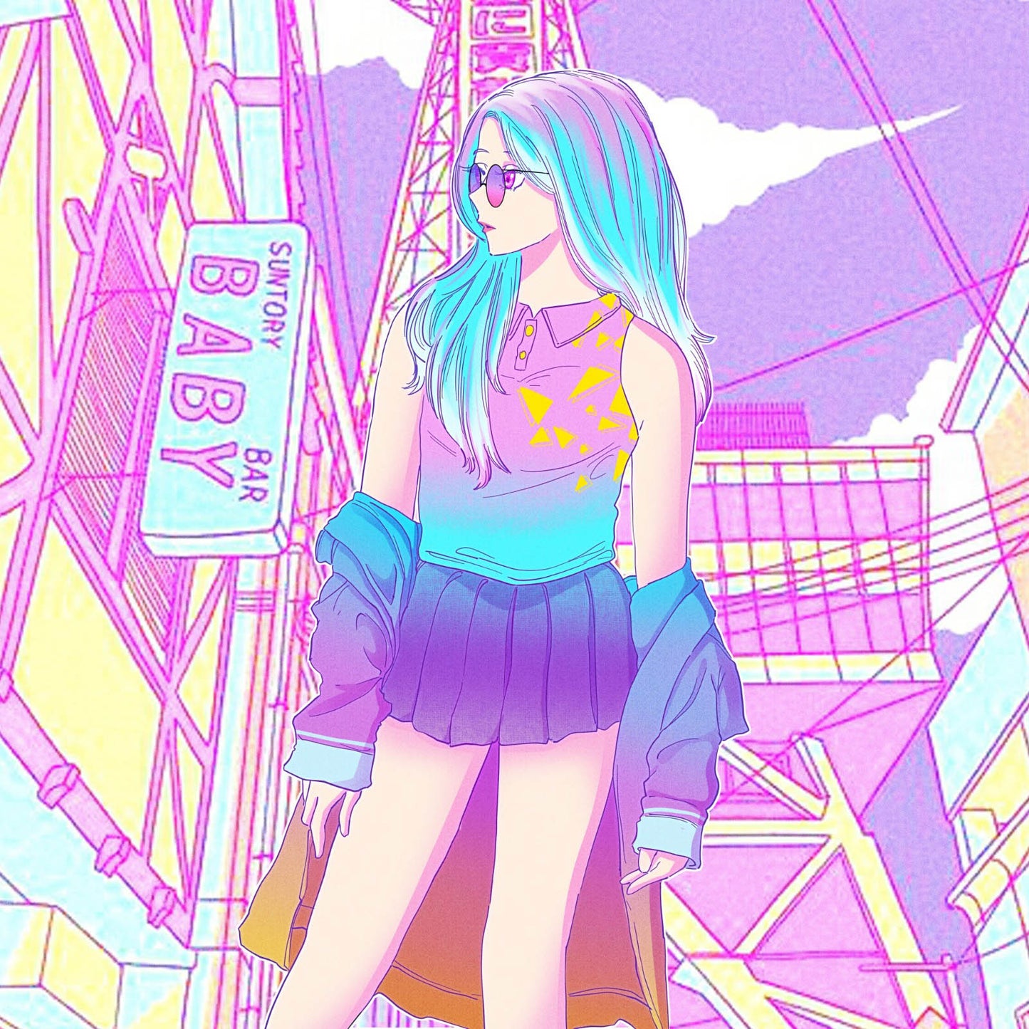 Vaporwave style portrait - Digital File