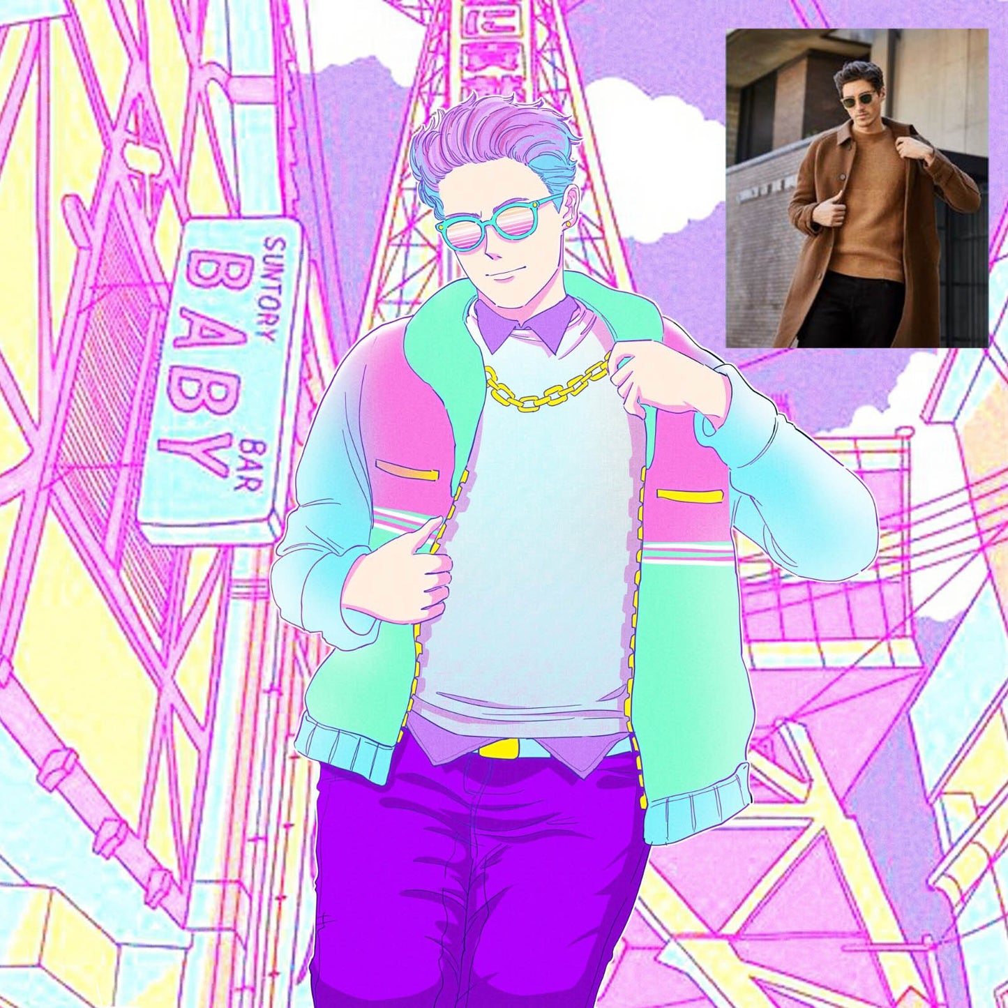 Vaporwave style portrait - Digital File
